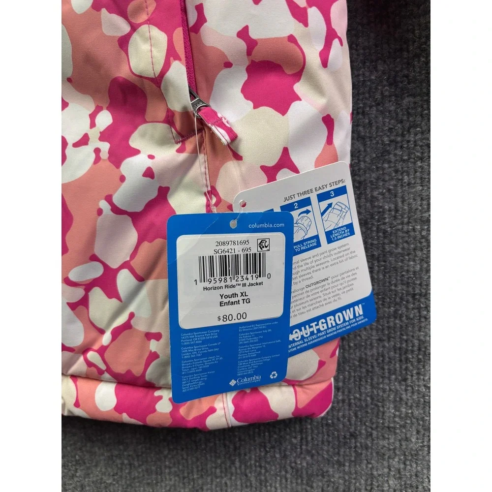 Columbia Horizon Ride III Jacket Youth XL Pink Camo Waterproof Insulated Hooded